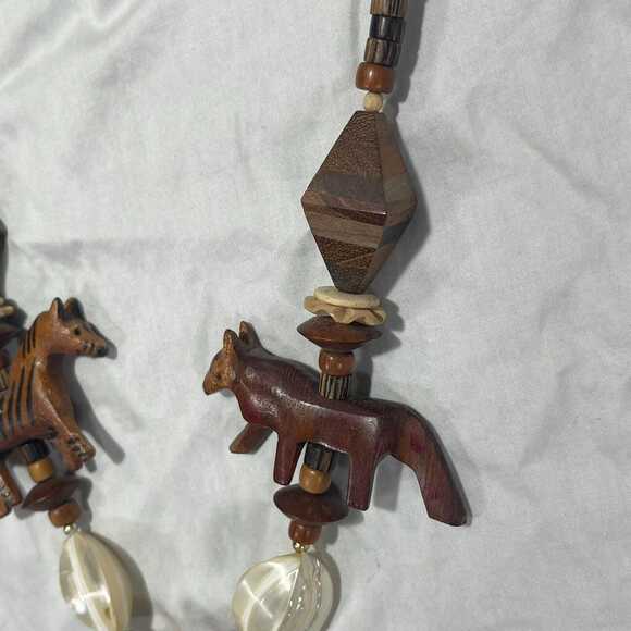 Handmade Wood Animal Necklace: Safari Tribal Boho Statement Jewelry - Picture 5 of 7